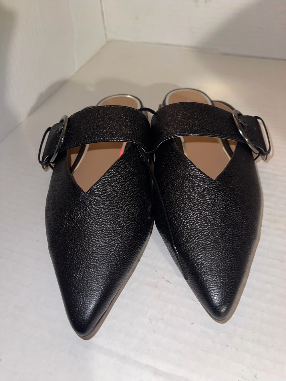 Paolo Black Pointed Slingback Mules with Buckle 7